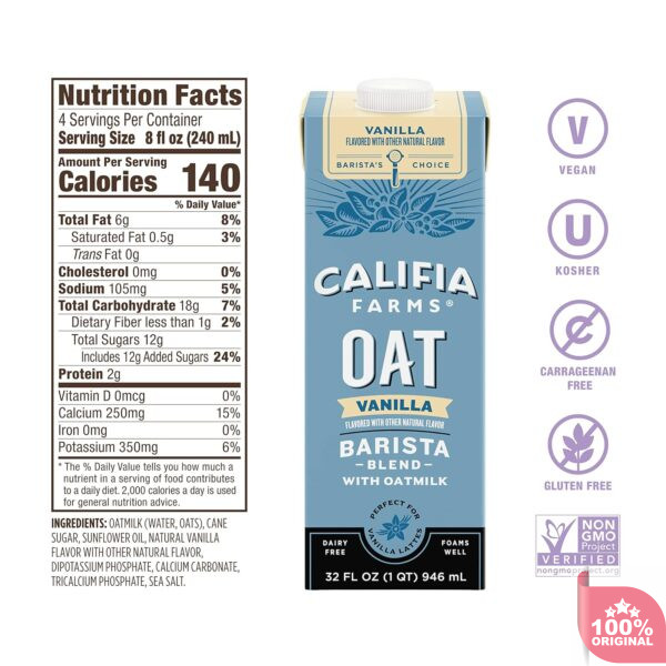 Califia Farms – Vanilla Oat Barista Blend Oat Milk 946ml (Pack of 6) - Image 2